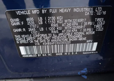 2016 Subaru Outback 2.5I Premium z USA, uszkodzony, nr VIN 4S4BSAFC5G3303225